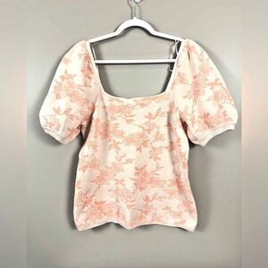 INC Womens Knit Top XL Pastel Floral Puff Sleeve Sweater Garden Cottage Peasant